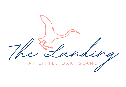 The Landing at Little Oak Island logo featuring a flying bird outline and elegant handwritten text